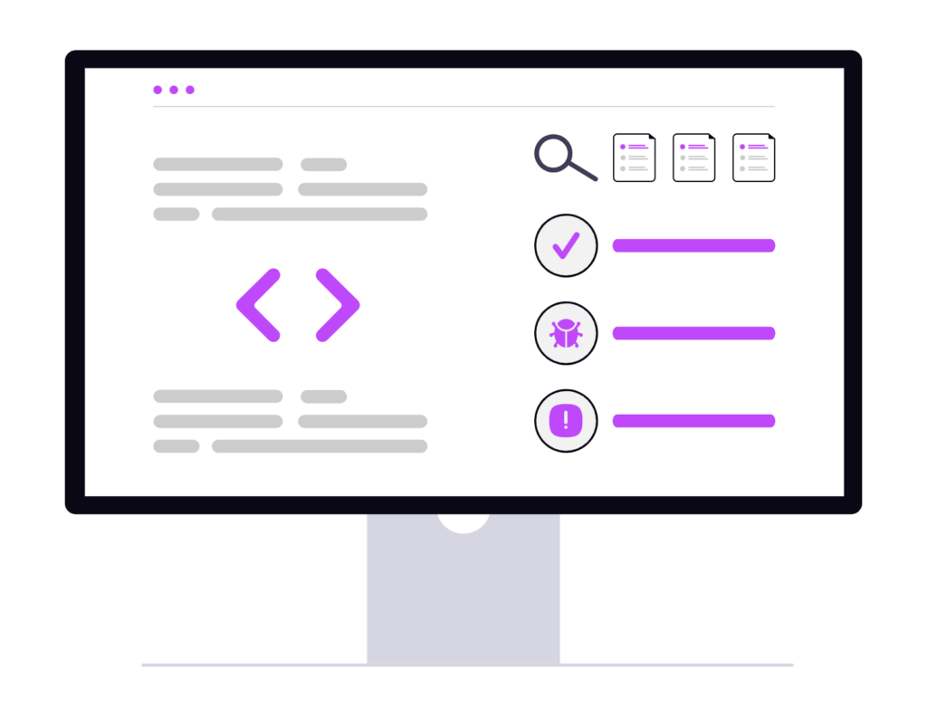 Cartoon illustration of a website being thoughtfully designed and structured